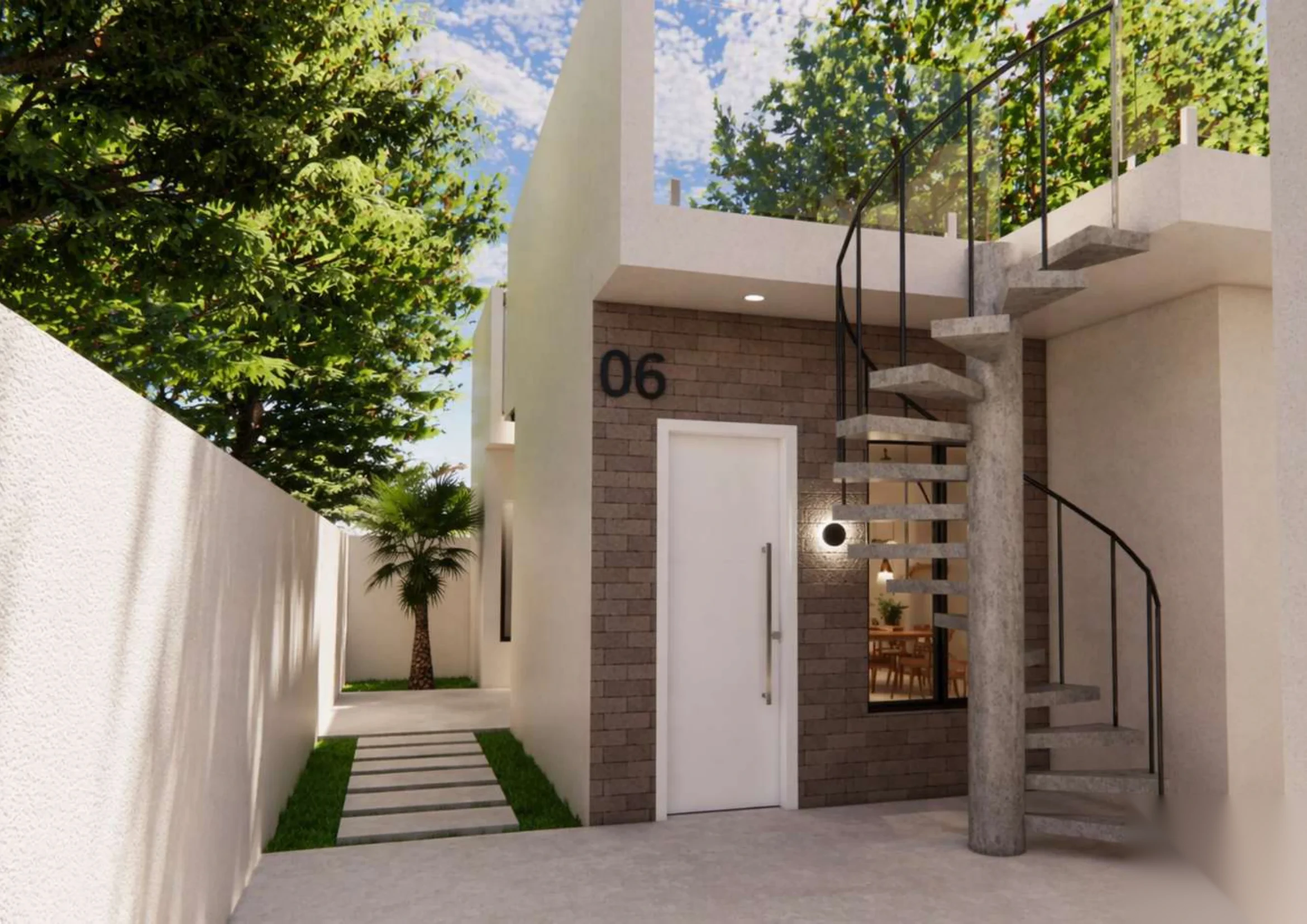 Casa 06 — caminho de jardim e palmeira